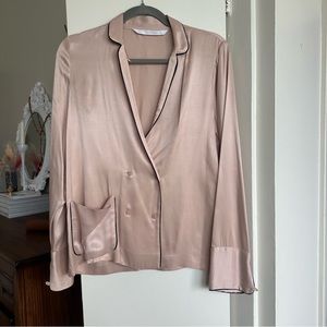 Zara Dusty Rose & Black Trim Silky Top - Size Small